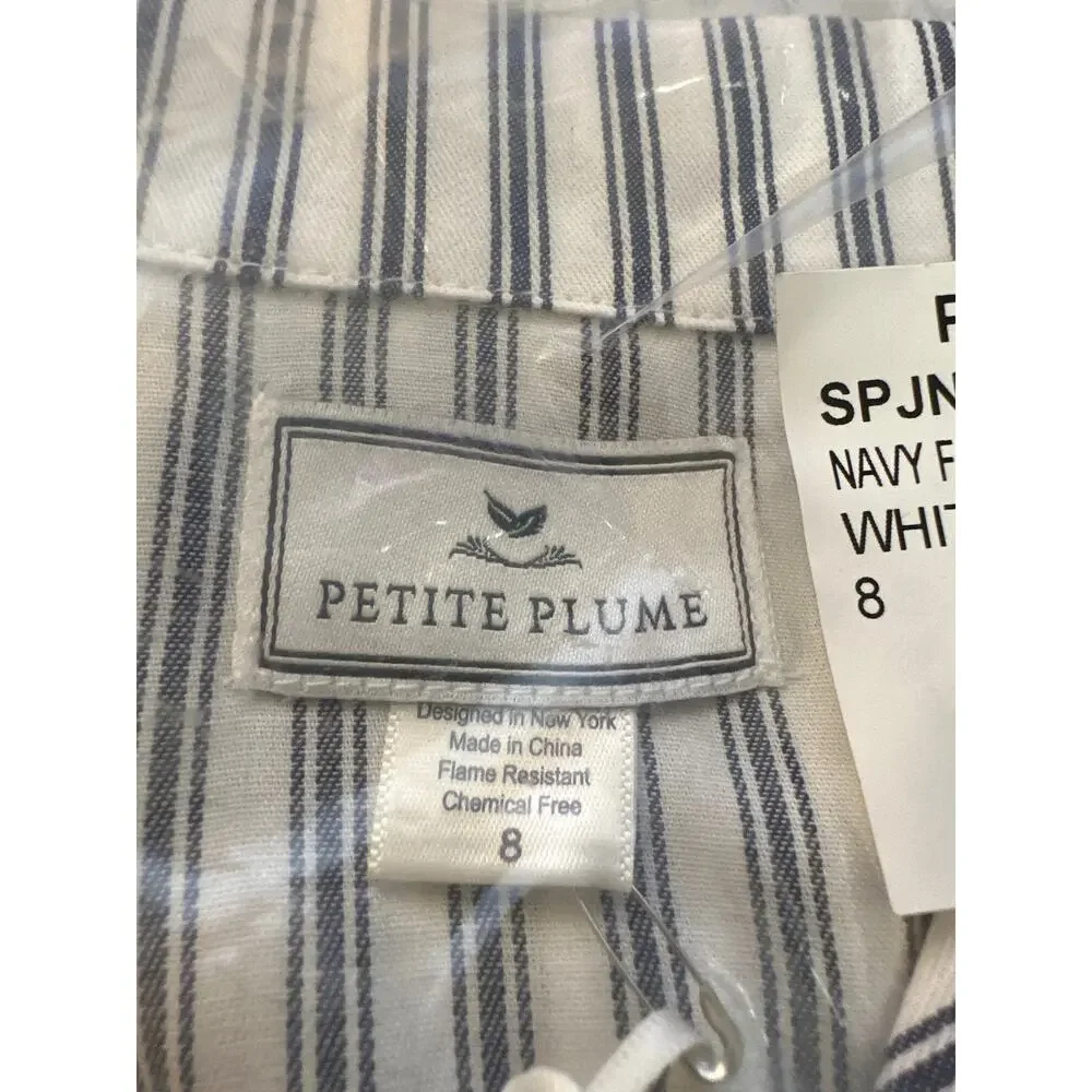 Petite Plume Kids' Ticking Stripe Pajama Set Navy French Size 8 New
